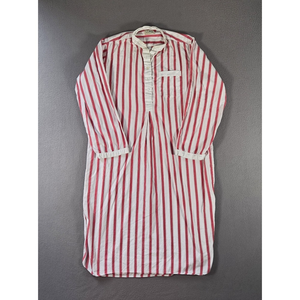 Vintage LL Bean Nightgown Womens XL White Red Striped Sleep Shirt Prairie USA